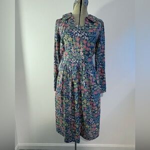 Vintage blue silk 50s-60s floral dress Liberty of London vibes